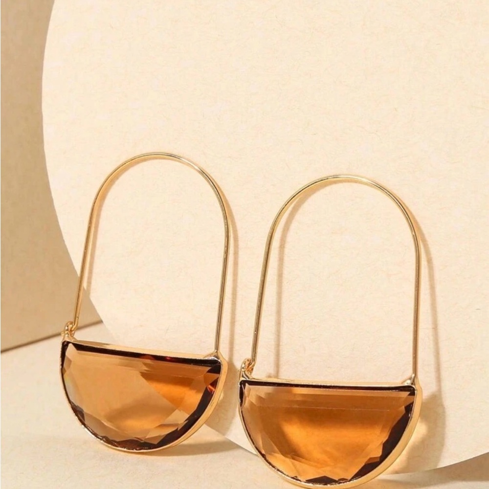 Gold and Amber Geometric Earrings